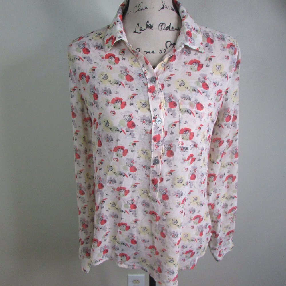 Ann Taylor Loft Blouse S Pink Floral Sheer